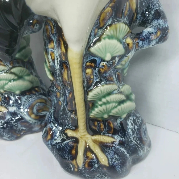VTG,Majolica Marsh  Egret Birds set of 2 Stork/Heron Vase. - Picture 12 of 13
